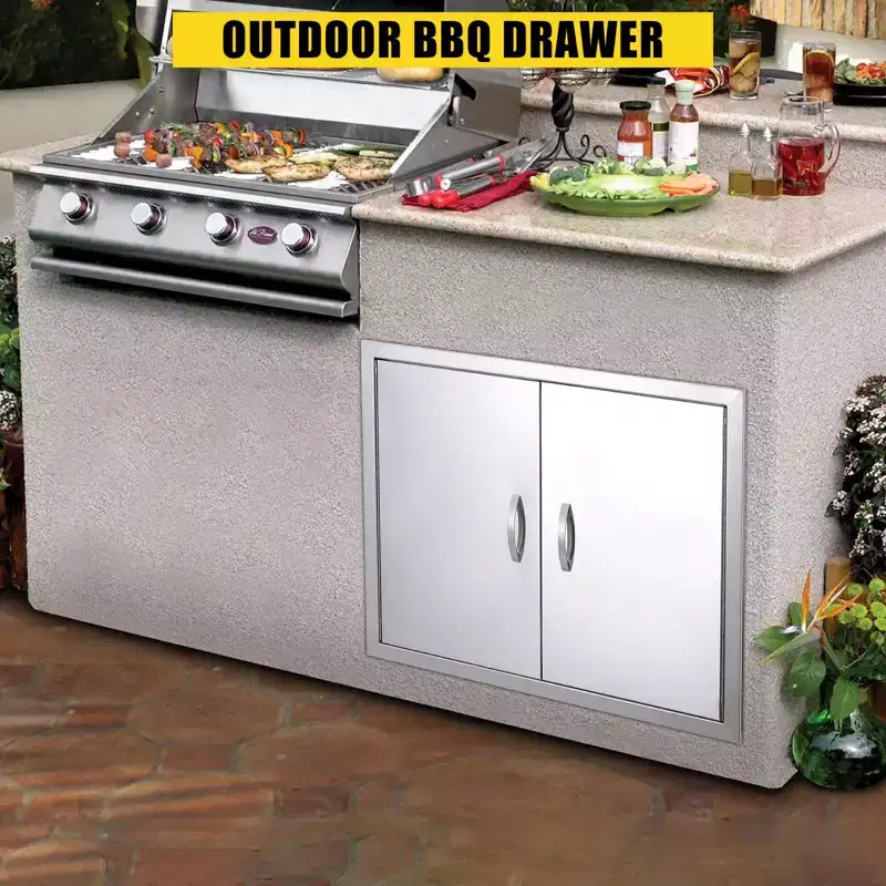Outdoor Kitchen Cabinet Doors, Stainless Steel Double Wall with Vent Panel - Magnetic Closure for Grill Islands