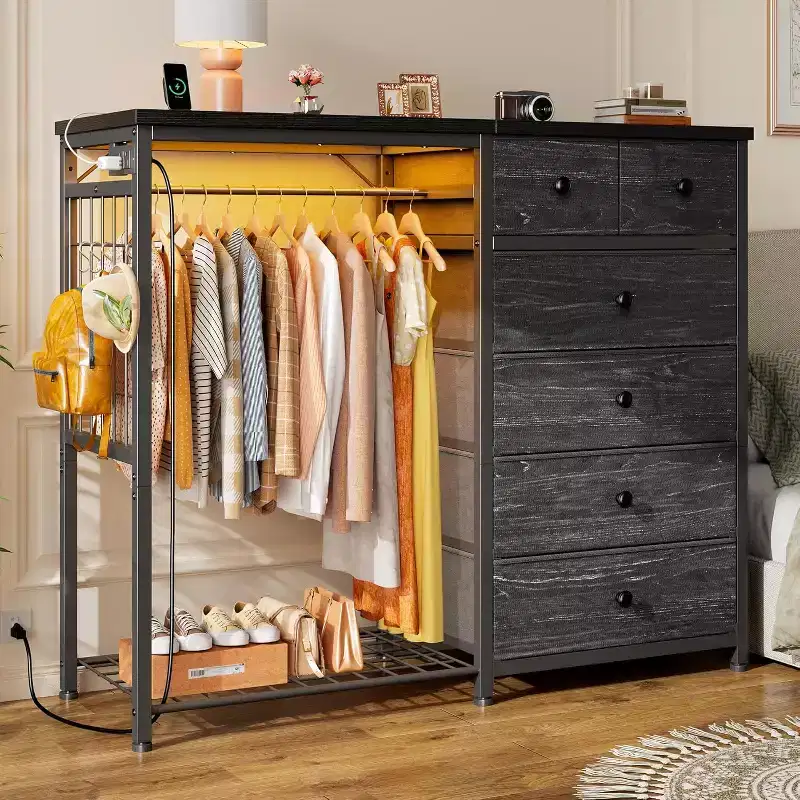 Dresser with 6 Drawers, Storage Tower, Organizer Unit, Fabric Dresser for Bedroom, Hallway, Entryway, Closets, Gray