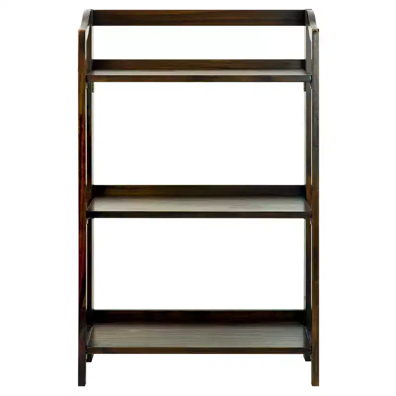 3-Shelf Folding Bookcase, Stained Wood, Steel Hardware, Anti-Tip