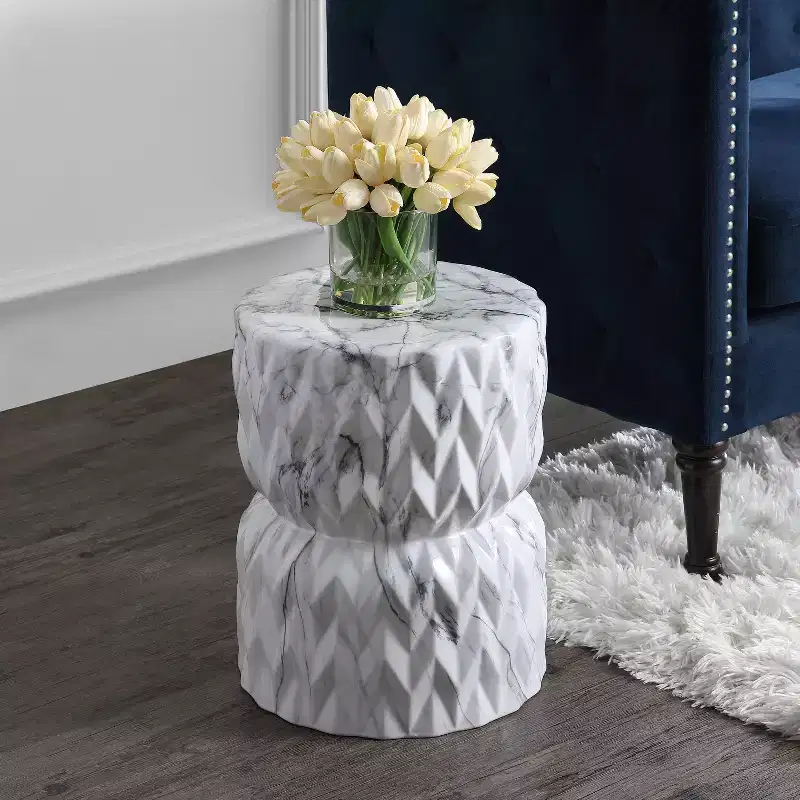 Chevron Drum Ceramic Garden Stool & Accent Table - 17.5