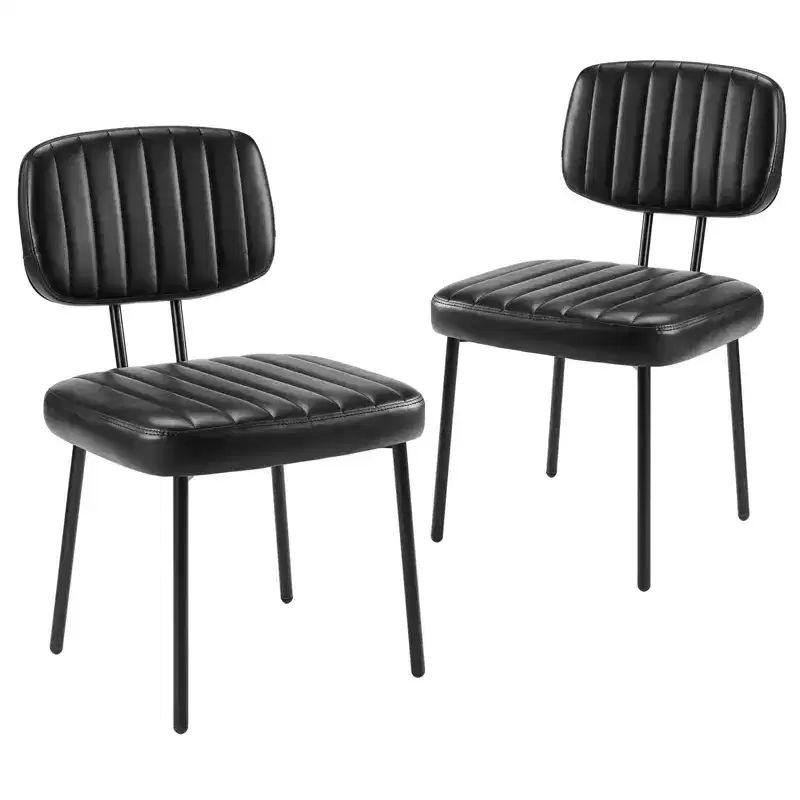 JIONJOY Mid Century Modern Faux Leather Upholstery Dining Chair with Metal Legs Set of 2