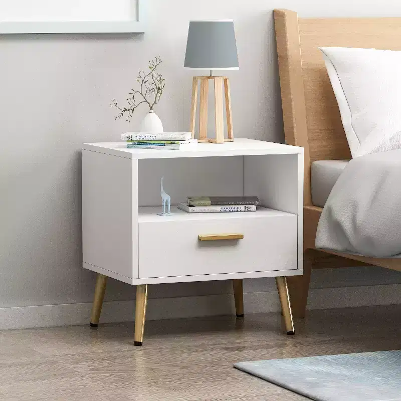 Famapy White High Footed Nightstand with Drawer Receiving Compartment