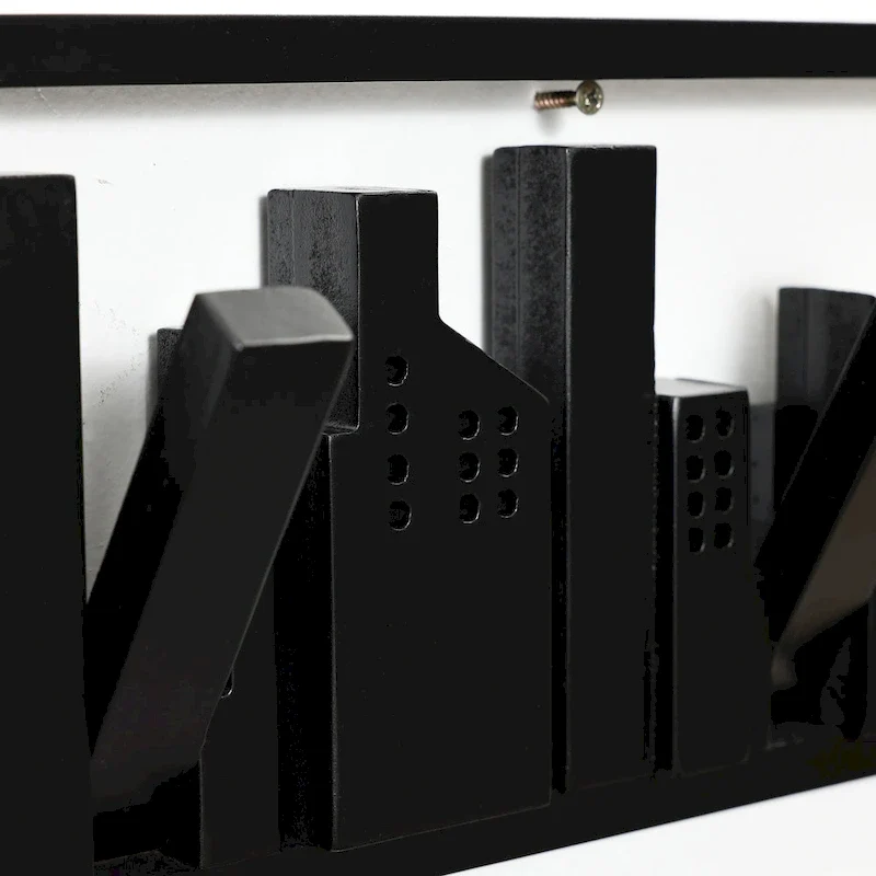 Black Wood 4-Hook Wall-Mounted Coat and Towel Rack - 22.3 Wide