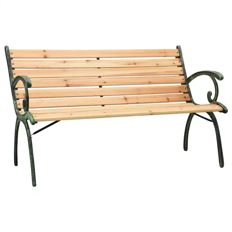 vidaXL Solid Firwood and Cast Iron Patio Bench, 48.4 Nostalgic Design Outdoor Furniture, Stable & Durable, Ideal for Garden or Patio - Brown