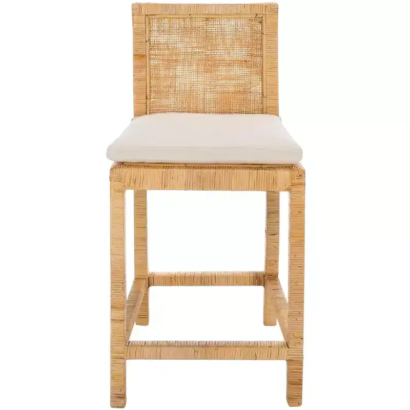 Cane Counter Stool With Cushion White/Natural