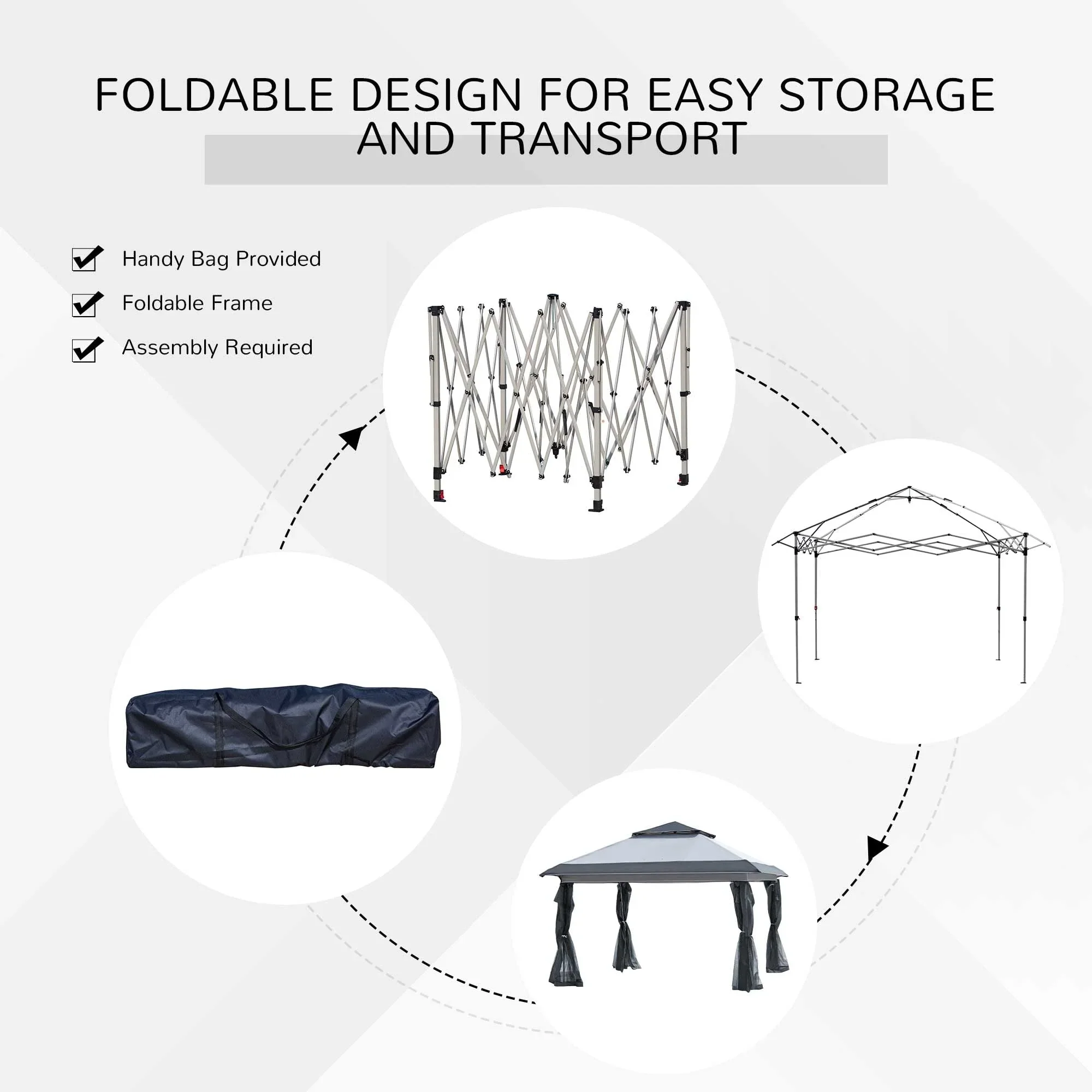 Outsunny 12 x 12 Pop Up Canopy Sun Shade Instant Tent Folding with Mesh Sidewall Netting, 3-Level Adjustable Height
