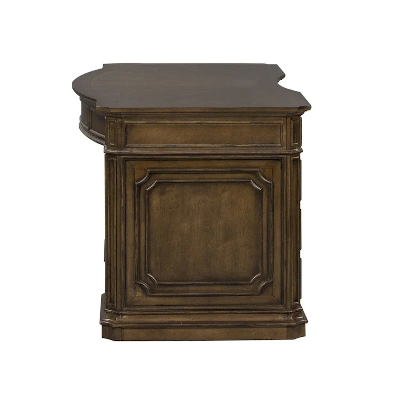 Antique Toffee Traditional Jr. Executive Desk with 7 Drawers and Locking File Drawers – Single Unit
