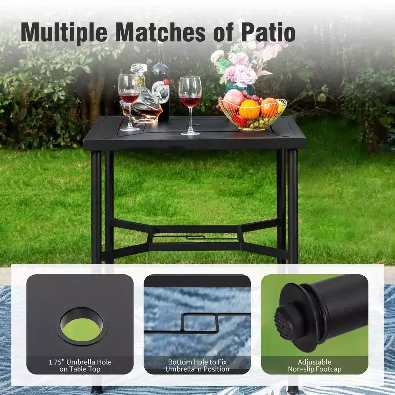Captiva Designs 3pc Outdoor Patio Geometry Square Steel Bar Table & High Bar Swivel Stools