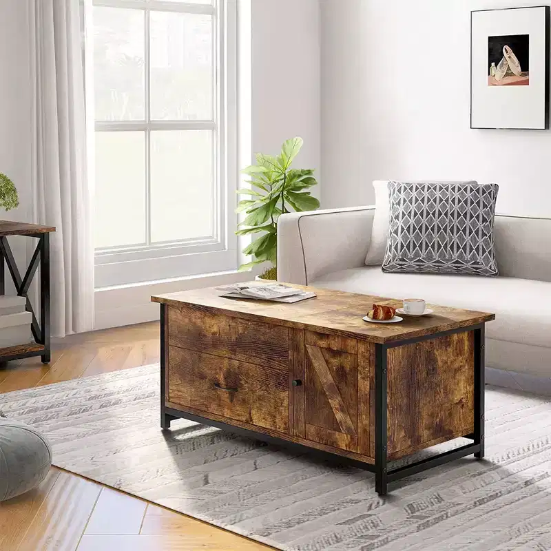 Hausource 41.7 Lift Top Coffee Table with Hidden Storage, Drawers & Side Cabinet for Living Room,Brown