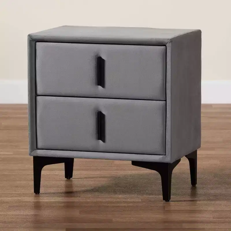 Baxton Studio Etienne Velvet 2 Drawer Nightstand Slate Gray/Black