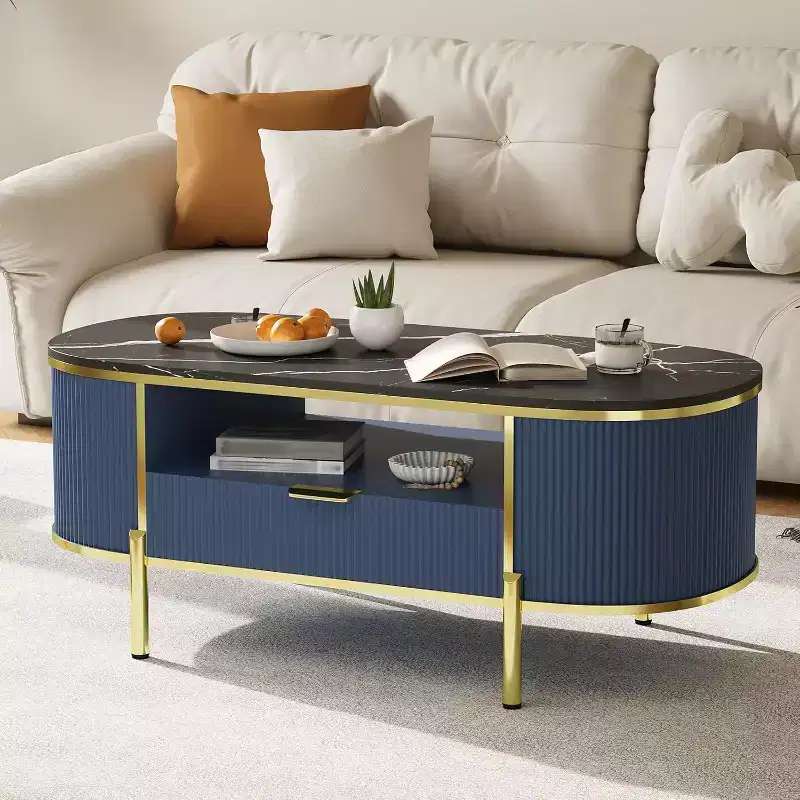 Modern Fluted Coffee Table with Drawer, 48