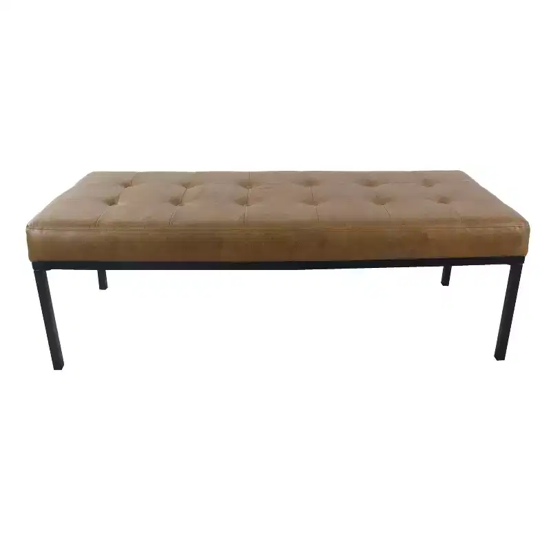 Tufted Faux Leather Metal Bench - Modern Industrial Style
