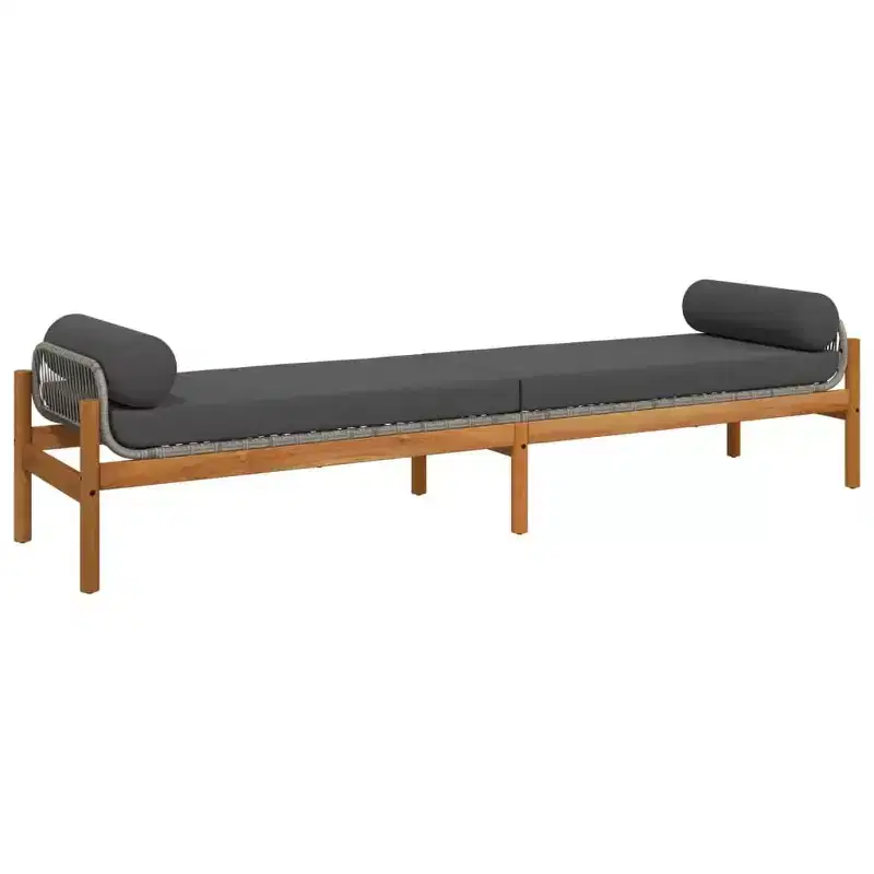 vidaXL Patio Bench with Cushion - Gray Poly Rattan/Acacia Garden Loveseat, Outdoor Bench with Removable Covers and Sturdy Frame, 85 x 21.9 x 18.9