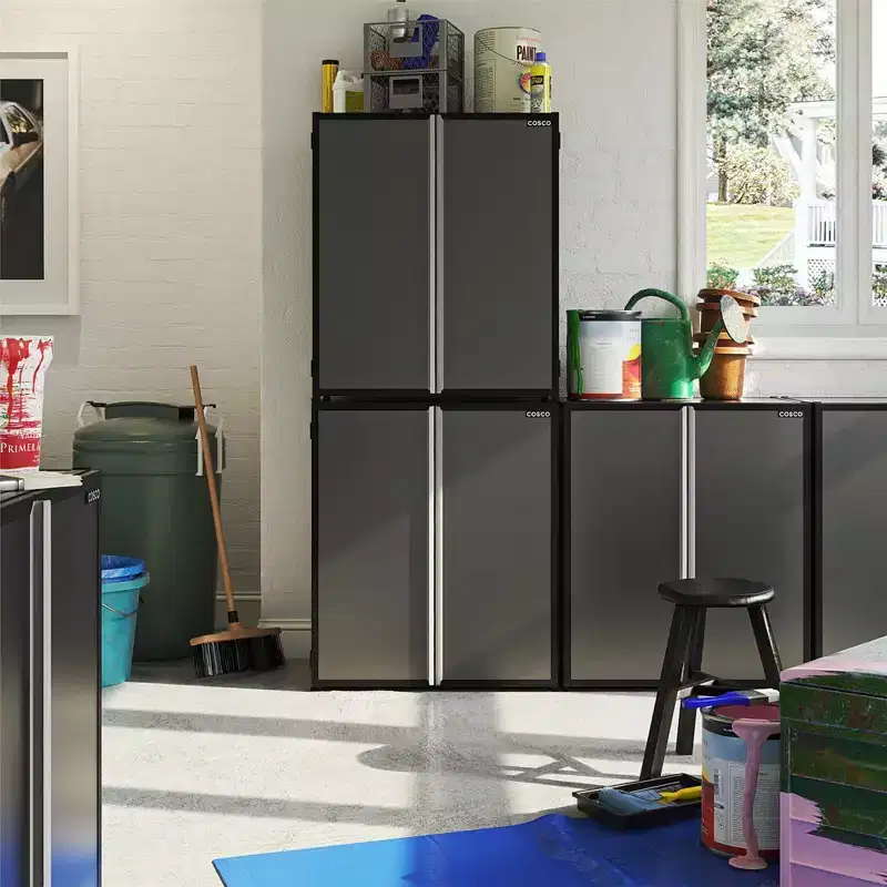 Freestanding Stackable Garage Cabinet, Black and Gray