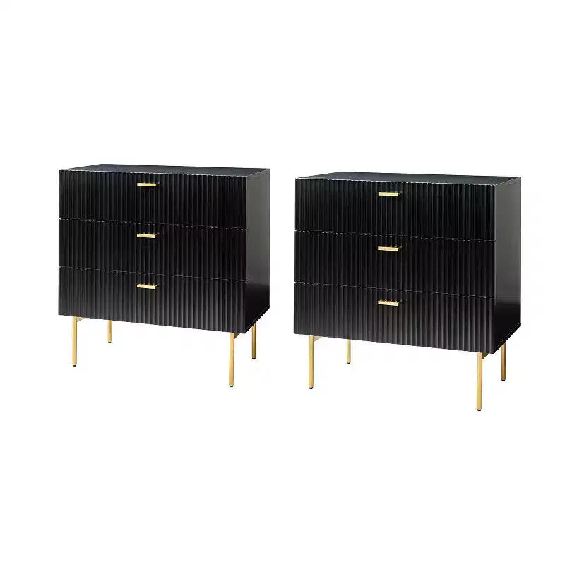 Brian 3-Drawer Bachelor's Chest Nightstand Set of 2 - Black