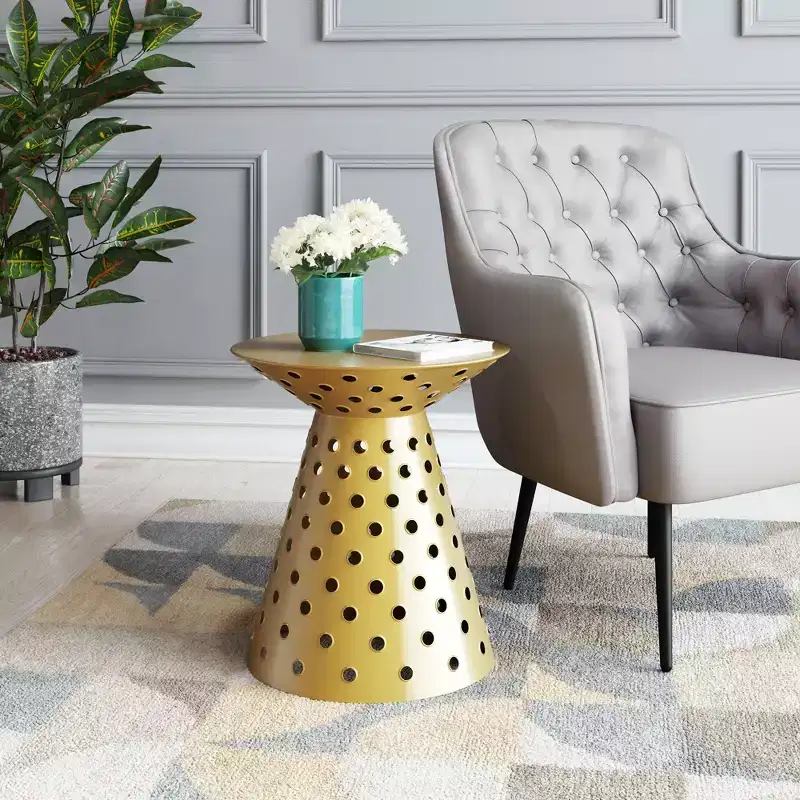 Iron Pedestal Side Table, Gold, 220 lb Capacity
