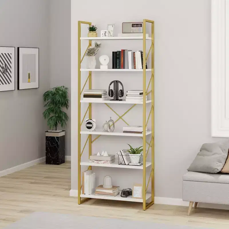 6 Tier Bookshelf Bookcase Open Storage Rack Shelves For Living Room/Home/Office, Simple Assembly