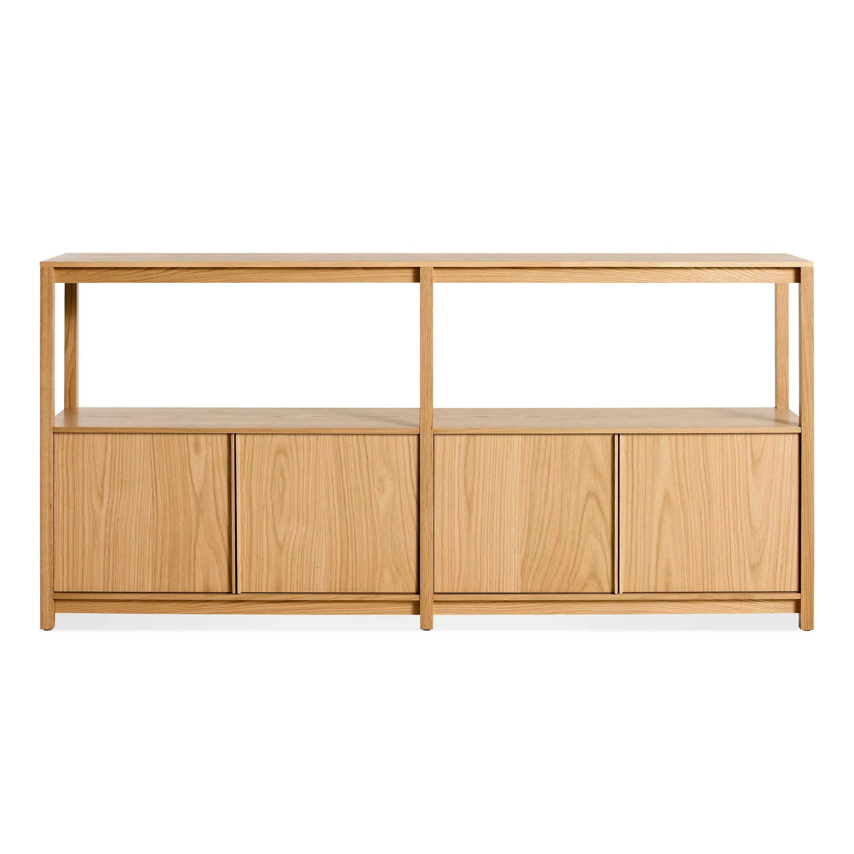 Modern Walnut Wood Bookcase with Open Shelf & Cabinet Doors for Living Room