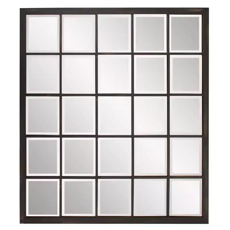 Howard Elliott Metal Framed Beveled Superior Wall Mirror: Oil Rubbed Bronze, Rectangular, Windowpane Effect, Wall Mount
