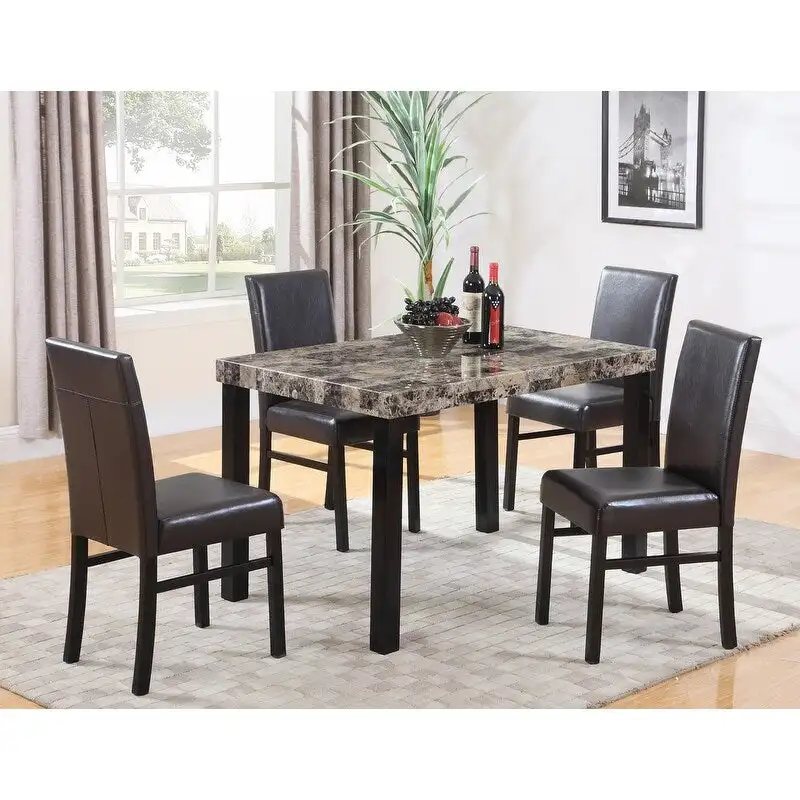 Brown Rectangular Faux Marble Dining Table, Seats 4