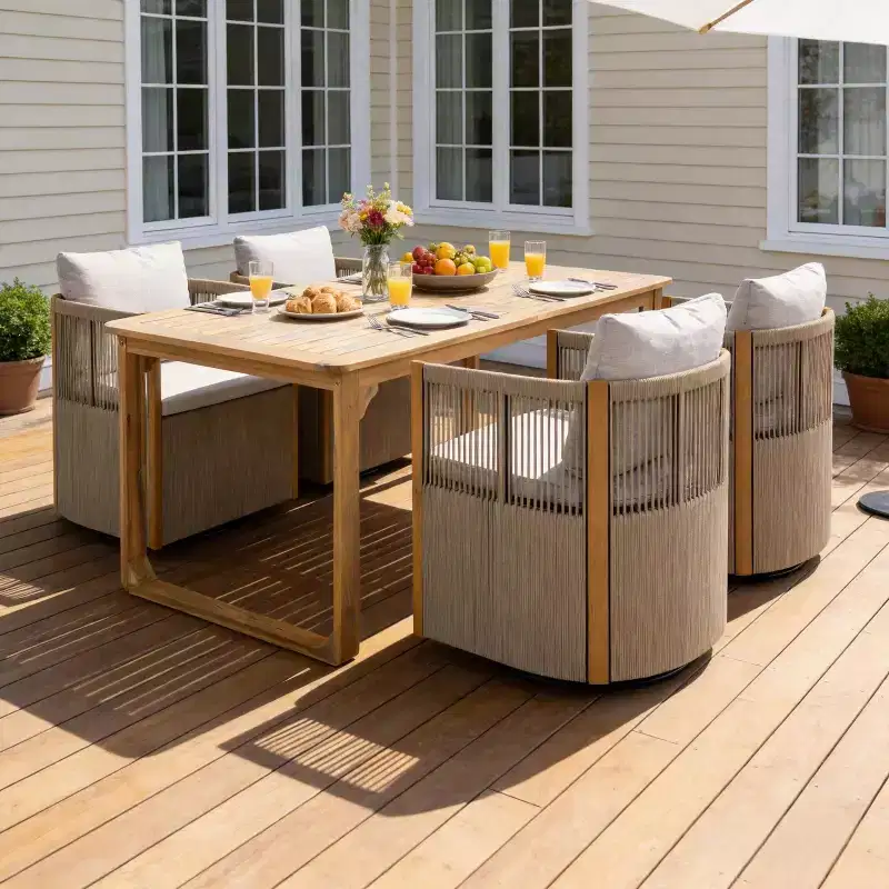 Christopher Knight Home Calvin Patio Modern Acacia Wood 5-Piece Dining Set with 4 Swivel Dining Chairs and Table