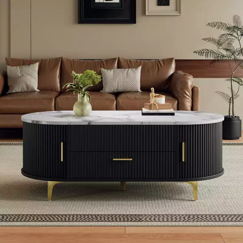 Lift-Top Coffee Table with Hidden Storage and Slide-Out Shelves