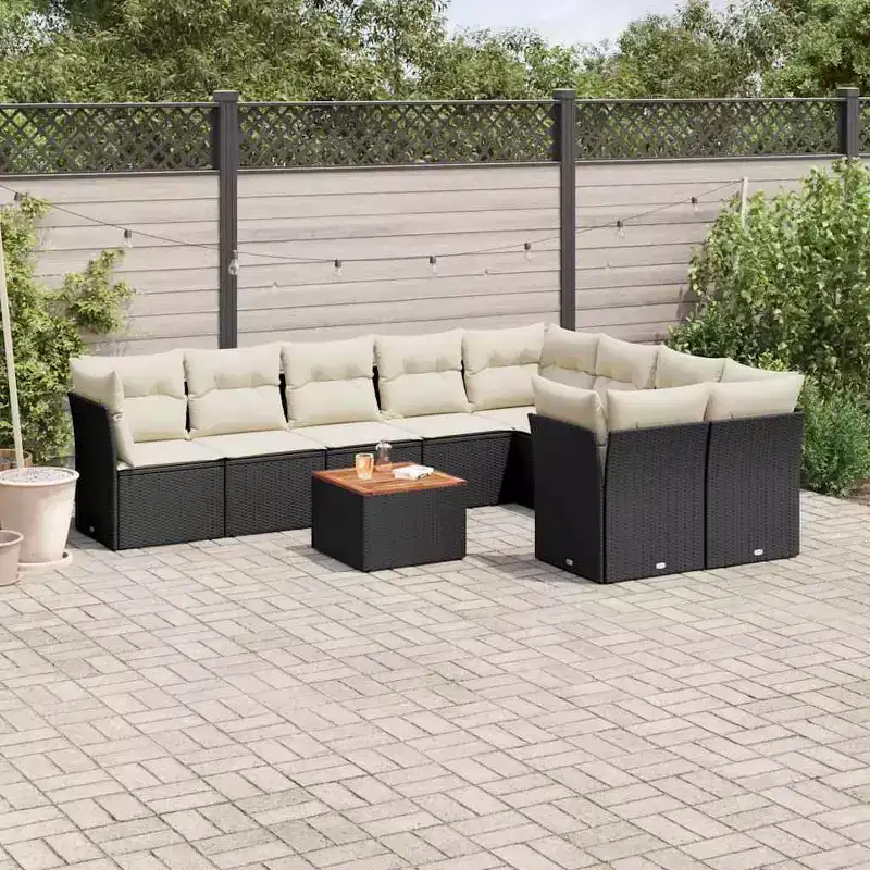 vidaXL Poly Rattan Patio Sofa Set with Cushions and Storage