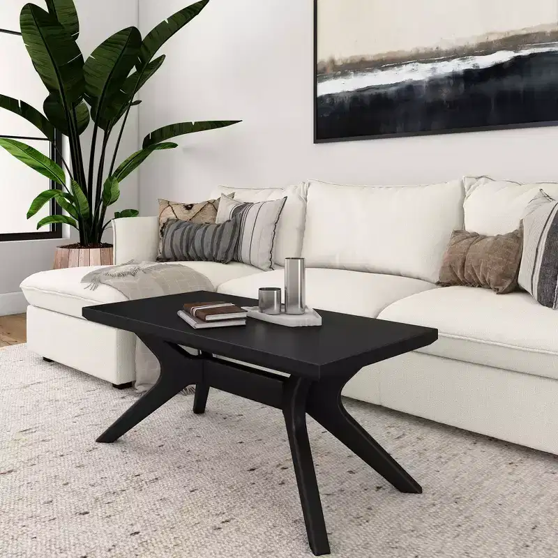Plank+Beam Solid Wood Cross Leg Rectangular Coffee Table, 40 Coffee Table for Living Room