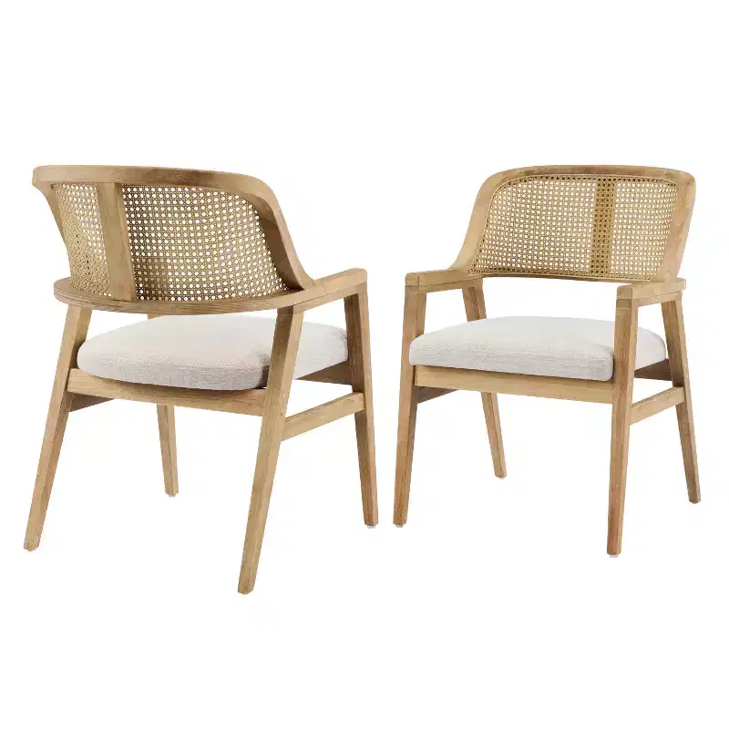 Christopher Knight Home Charlotte Mid-Century Modern Upholstered Dining Chairs with Natural Rattan Cane Back (Set of 2)
