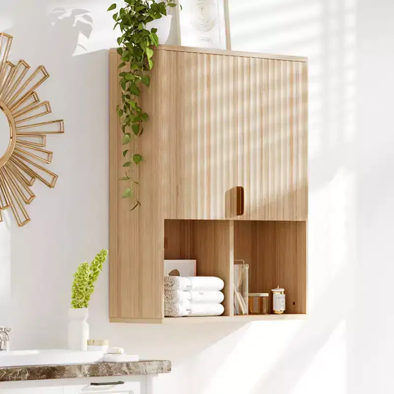 Fluted Wooden Bathroom Wall Cabinet 23x29 Over Toilet Storage with Adjustable Shelf and Buffering Hinges