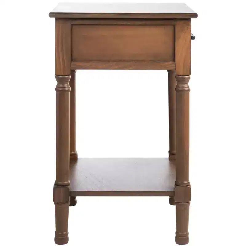 1-Drawer Accent Side Table with Herringbone Detail & Open Shelf, Distressed White