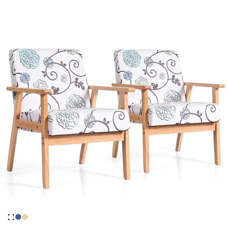 Gymax 2PCS Accent Armchair Upholstered Chair Home Office w/ Wooden - 25 x 26.5 x 32