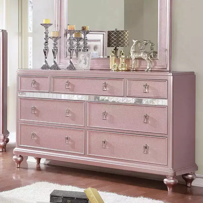 7 Drawer Dresser Rose Gold