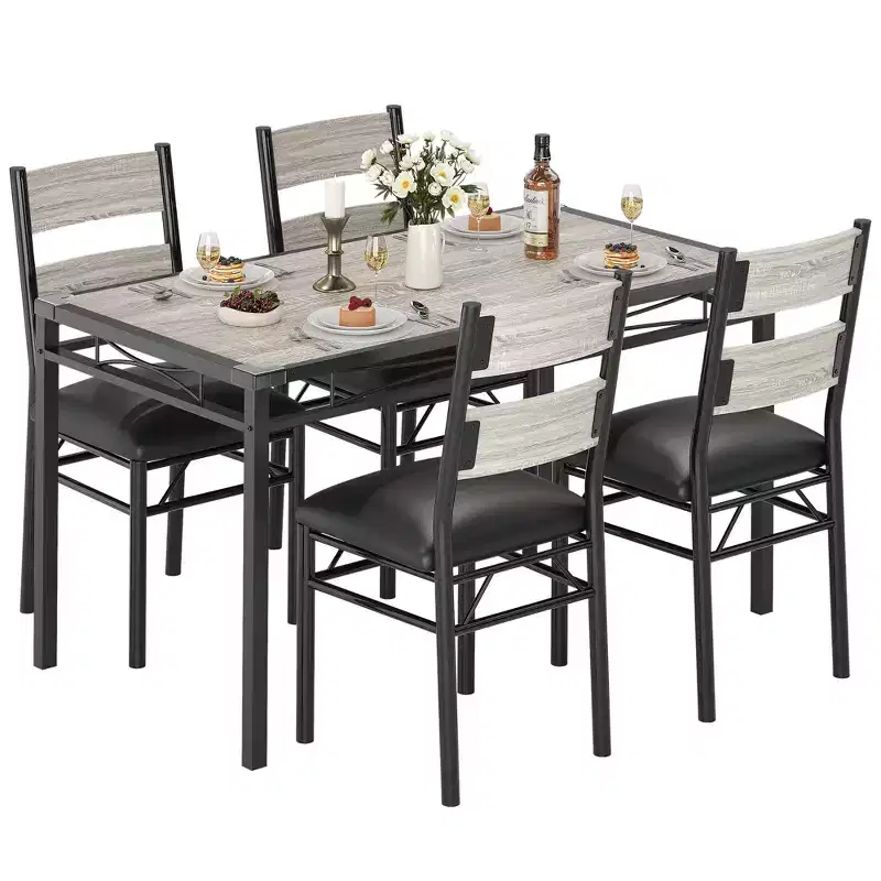 Dining Table Set for 4, Dining Room Table Set, Wood Kitchen Table and Chairs Set of 4 with Upholstered Chairs for, Kitchen Room, Apartment