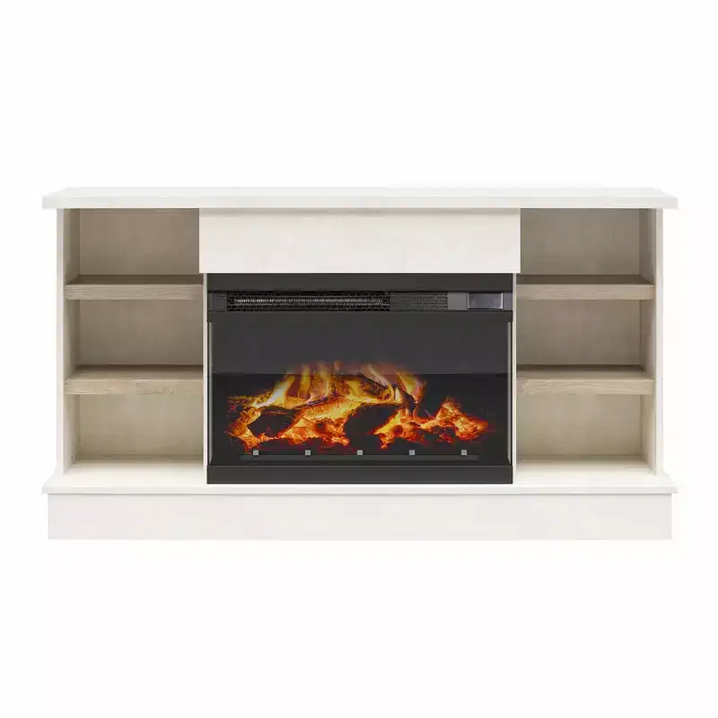 Oslo Fireplace Console for 65 TVs, Plaster and Blonde Oak