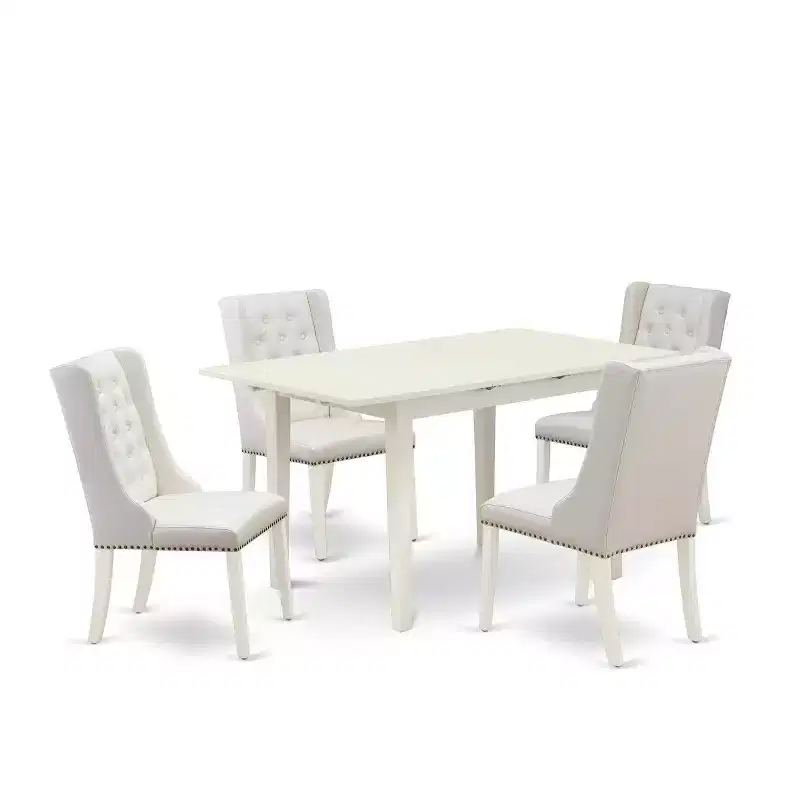 5-Piece Linen White Finish Solid Wood Top Button Tufted Dining Room Set (Seats-4)