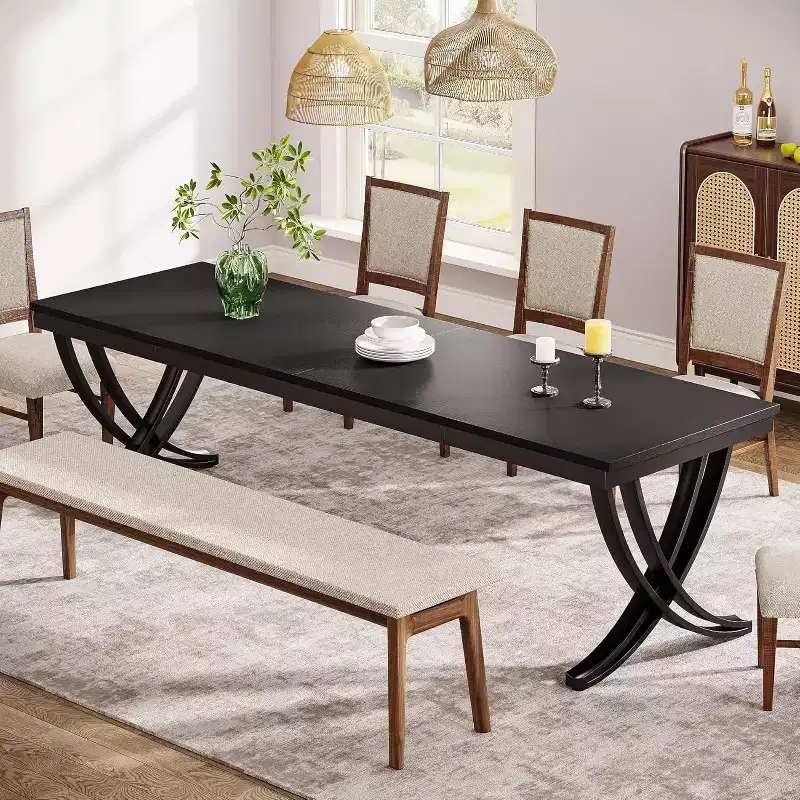 Black Rectangular Dining Table, Farmhouse Style, Seats 4–6
