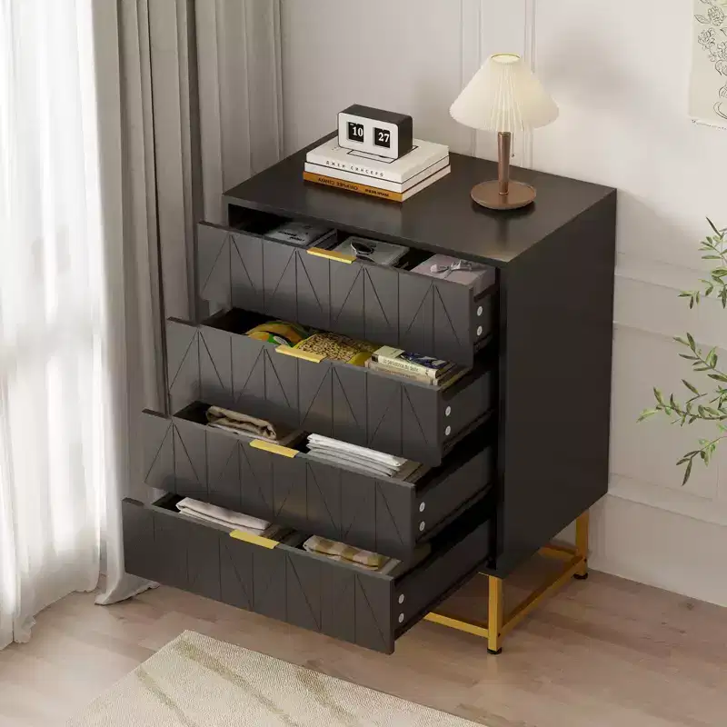 Coolmee 4 Drawer Dresser, Modern Dresser Drawers, Drawer Organizer with Metal Legs, Storage Chest Cabinet for Bedroom, Living Room, Hallway, Closet
