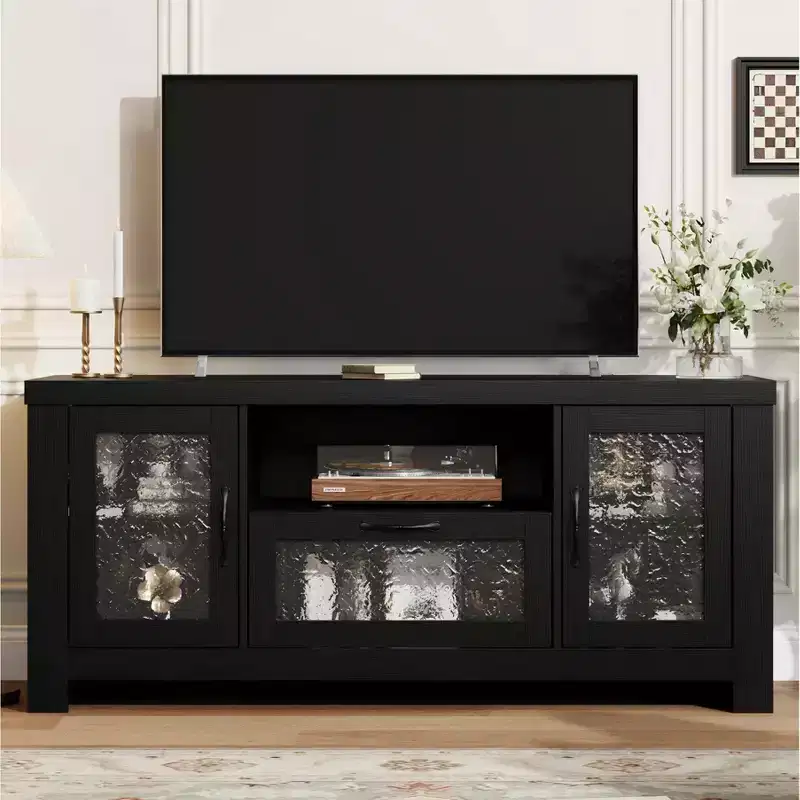 55 Farmhouse TV Stand with Acrylic Doors - 300lb Weight Capacity & Adjustable Shelves Entertainment Center for Living Room or Bedroom