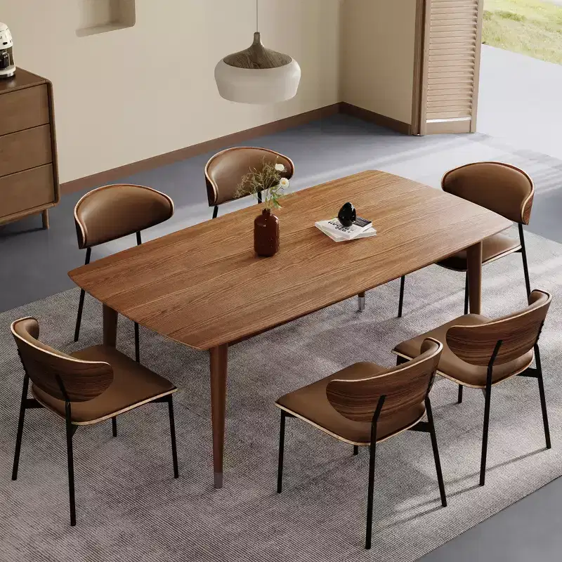 Luck Live Mid-Century Modern 62.9 Dining Table & Desk with Wood Grain Top and Solid Wood Legs