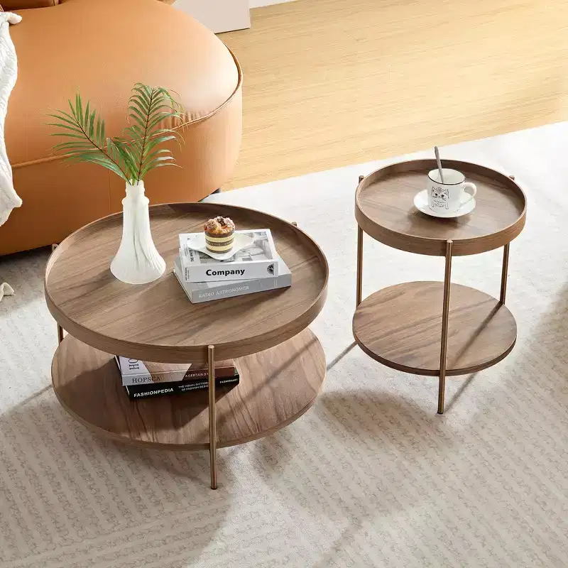 2-Piece Modern 2 Tier Round Coffee Table Set, Elgant Wooden End Tables for Living Room, Bedroom, Office and Balcony Yard 4Q - ModernLuxe