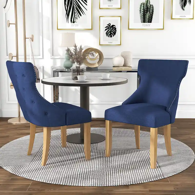 Light Grey / Ivory / Blue / Dark Blue Wingback Linen Dining Chair, Set of 2