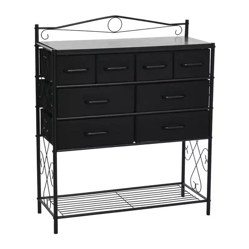 Victorian Style 8-Drawer Dresser with Bottom Shoe Shelf, Black