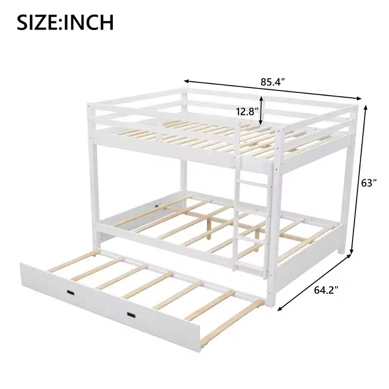 Luxystar Queen Size Wooden Bunk Bed with Trundle for Kids Room and Apartment