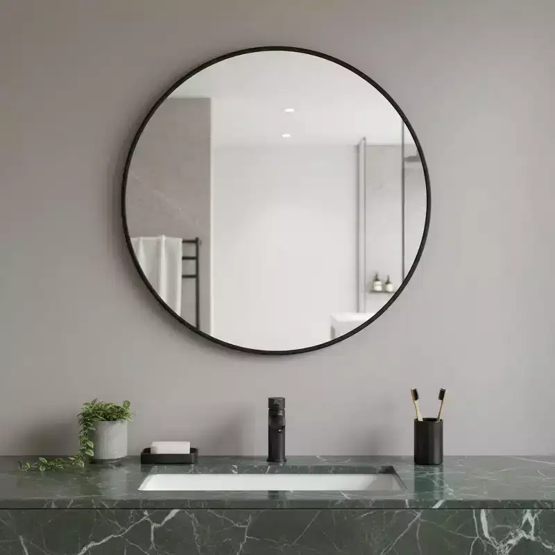 30-Inch Black Metal Round Framed Bathroom Vanity Mirror Wall Mount