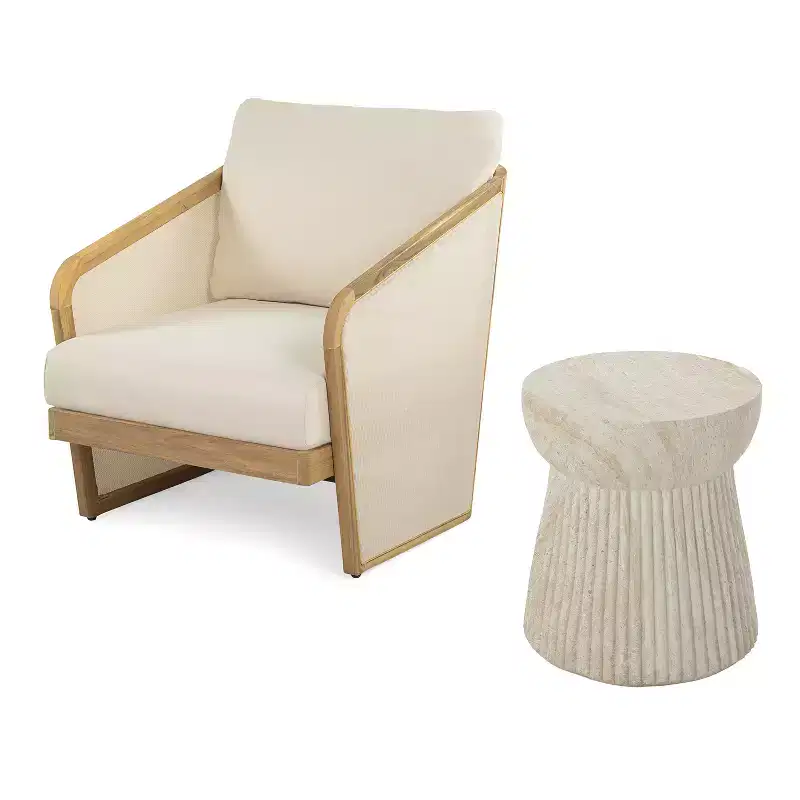 Christopher Knight Home Tito 2 Piece Outdoor Acacia Wood and Concrete Seating Set wth Accent Table