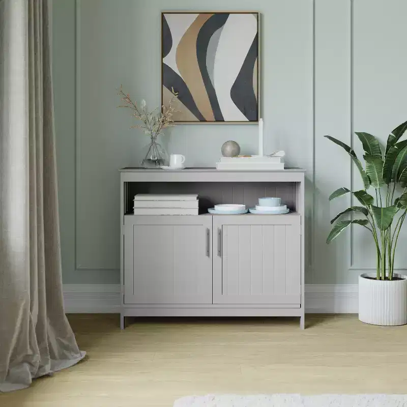 Classic Buffet and Sideboard with Double Door Storage Cabinet & Open Shelf