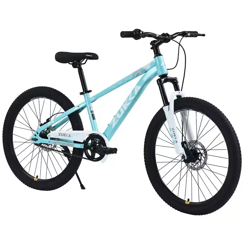 NAYSAYE 24 Inch Mountain Bike Kids Bike with Suspension Fork Steel Frame for Kids Aged 9 to 12 Years, Cyan, 63.78*24.8*37.2