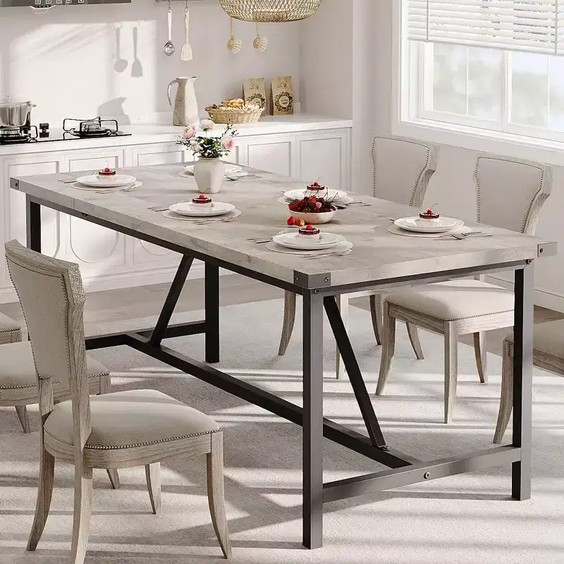 71-Inch Rectangular Dining Table for 8, Large Industrial Wood Kitchen Table with Durable Metal Frame, Perfect for Big Families