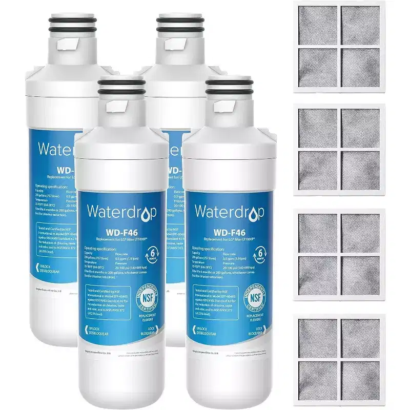 Waterdrop ADQ747935 LT1000PC Replacement for LG LT1000P/PC/PCS ThinQ Refrigerator Water Filter, LFXS26973S,NSF 42 and 372 certified, 4 Combo